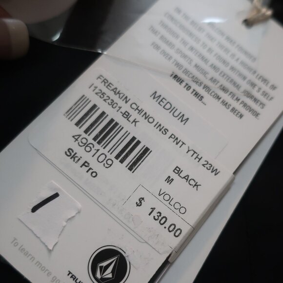 NWT Youth Volcom Black Freakin Chino Insulated Activewear Snowboard Ski Pants M - Picture 6 of 8